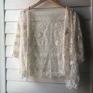 Lace Accent Open Front Top